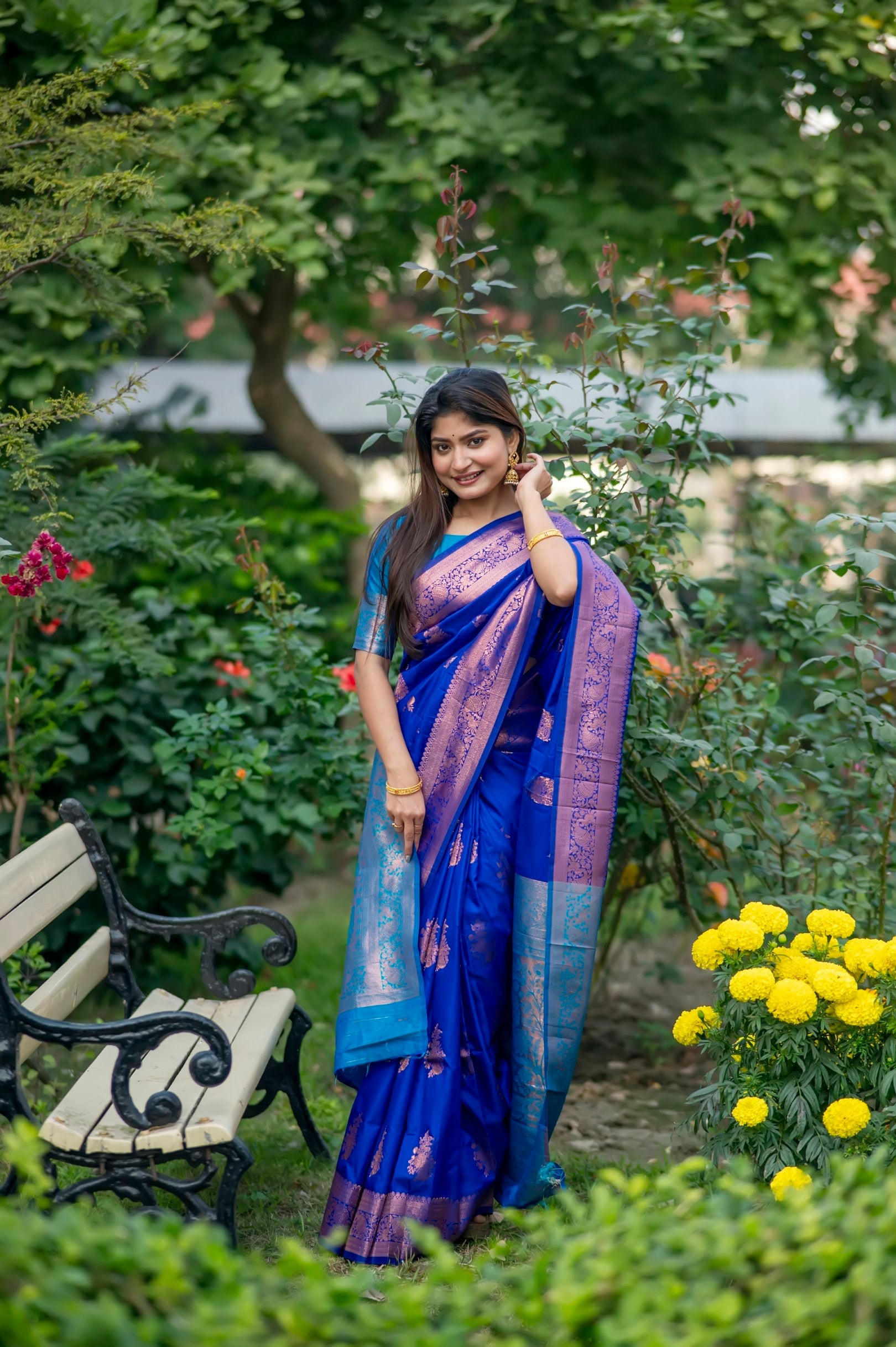 Buy MySilkLove Daisy Blue and Green Woven Banarasi Saree Online