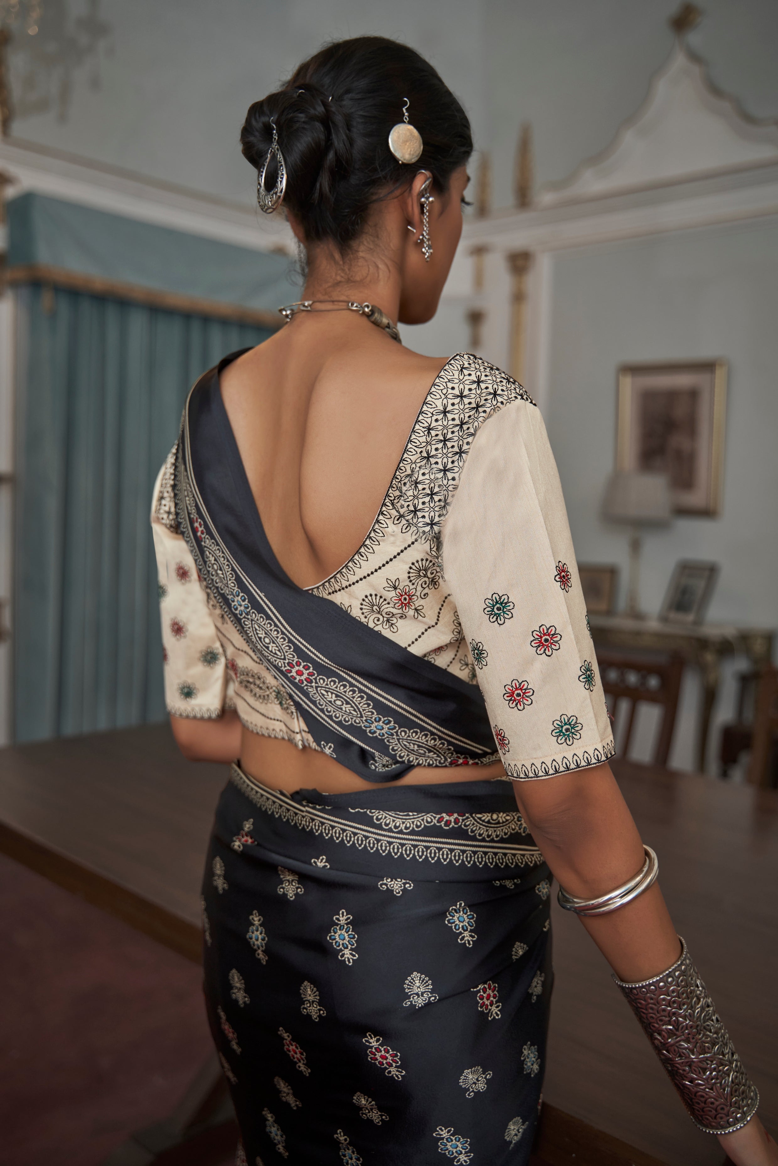 Buy MySilkLove Shark Grey Gajji Silk Saree with embroidery blouse Online