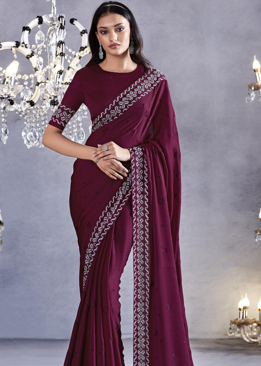 Buy MySilkLove Au Chico Purple Woven Embroidered Satin Silk Saree Online