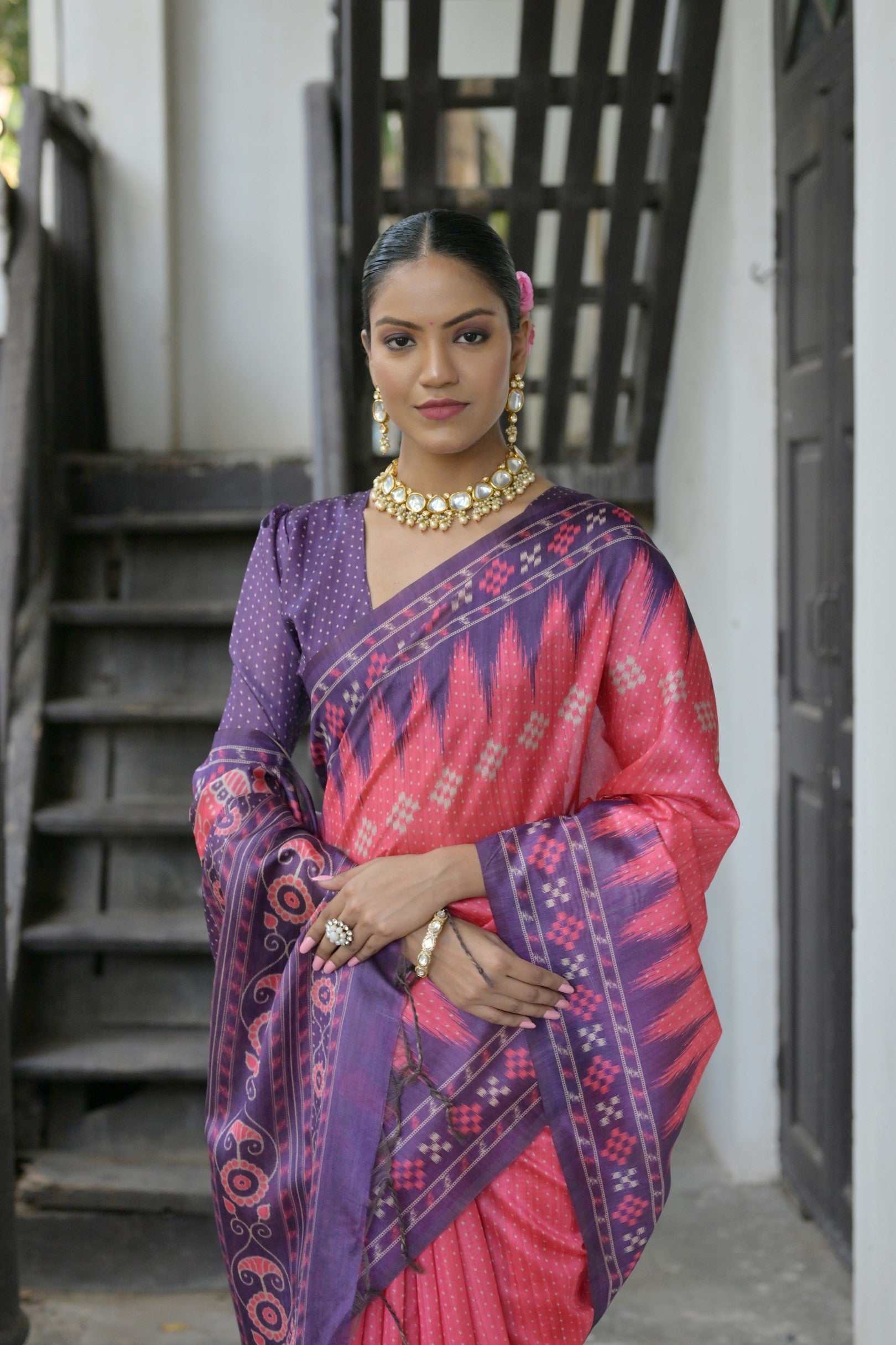 Buy MySilkLove Blush Pink Printed Tussar Silk Saree Online