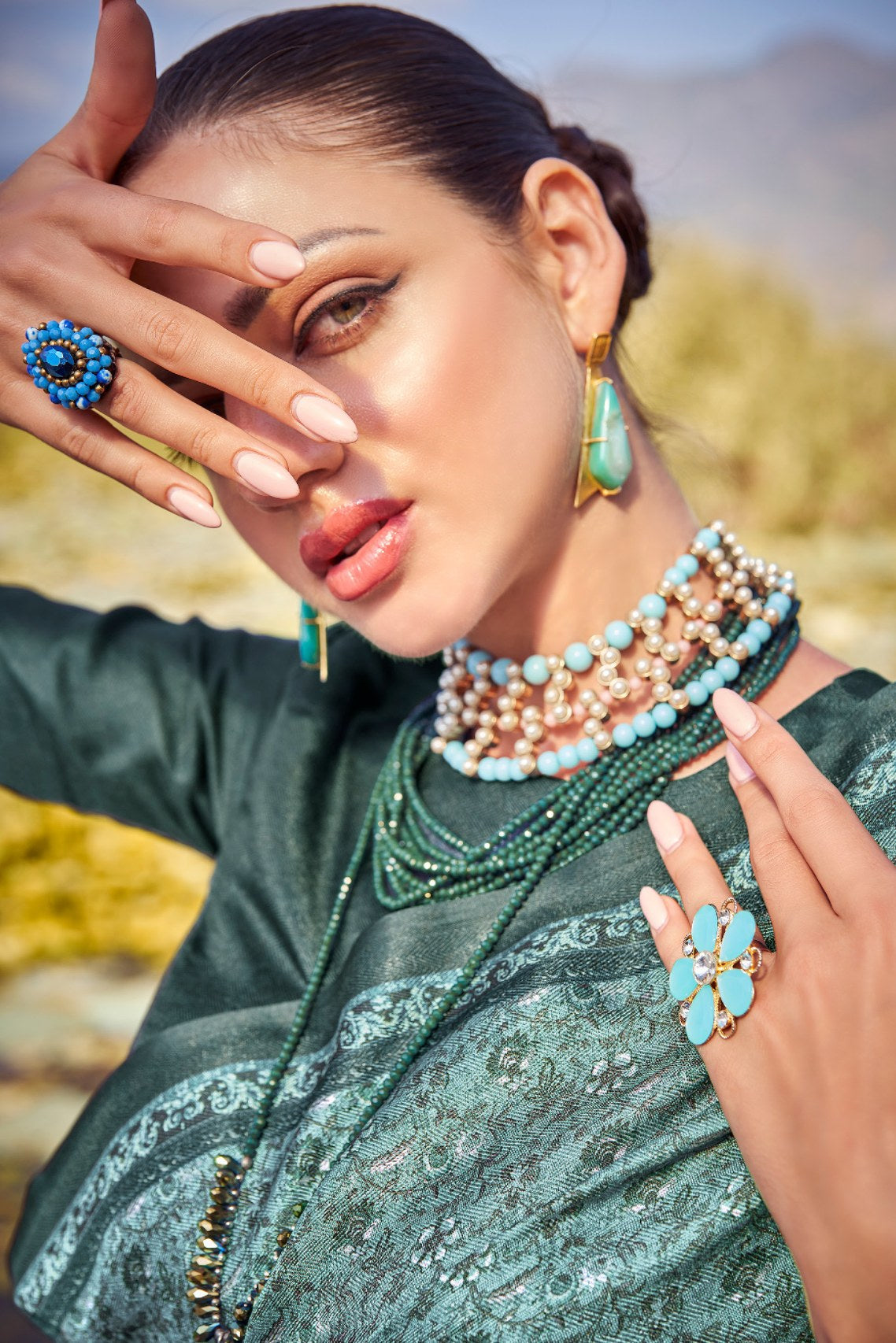 Buy MySilkLove Teal Blue Printed Pashmina Silk Saree Online
