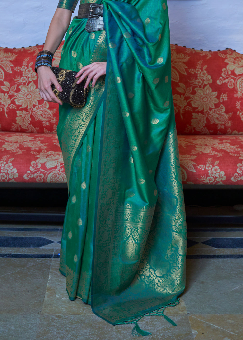 Buy MySilkLove Genoa Green Dual Tone Zari Woven Banarasi Saree Online