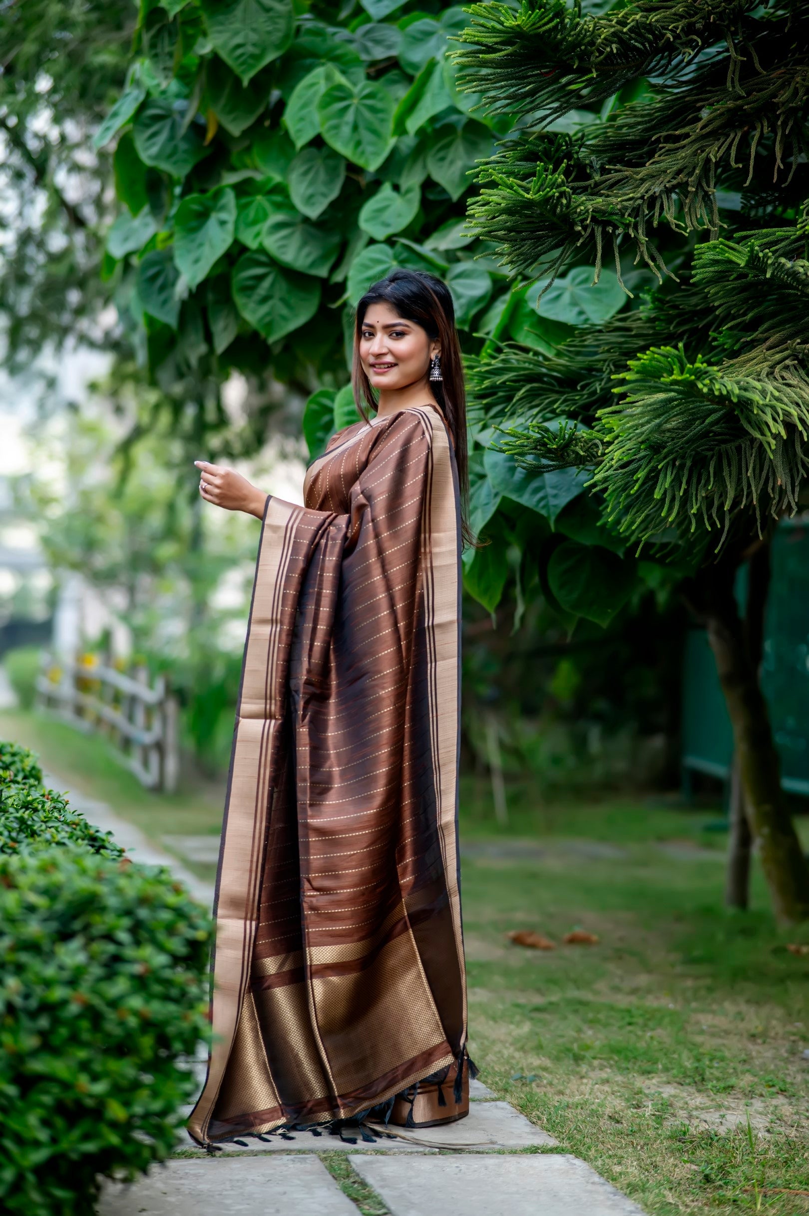 Buy MySilkLove Roman Brown Woven Raw Silk Saree Online