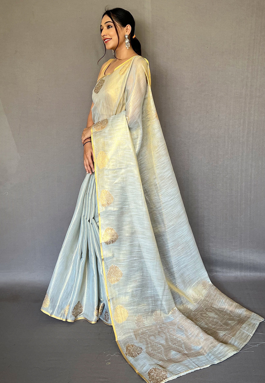 Buy MySilkLove Pumice Light Blue Zari Woven Banarasi Tissue Silk Saree Online