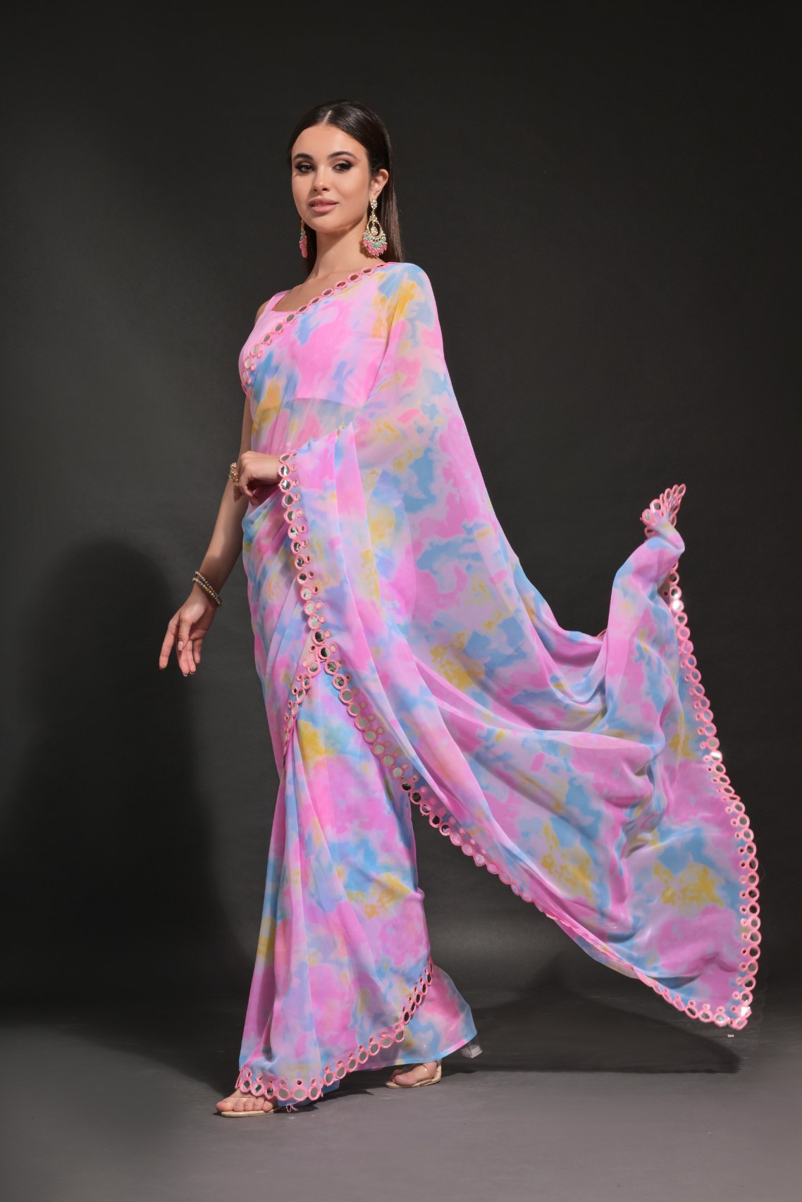 MySilkLove Gloss Pink and Purple Printed Georgette Saree