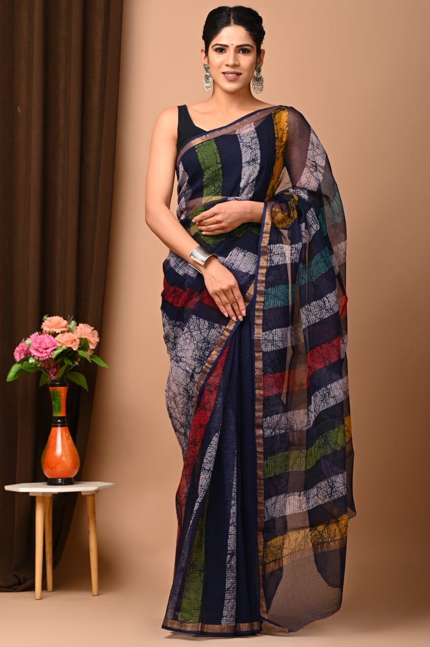 Buy MySilkLove Mirage Blue Handblock Kota Doriya Saree Online