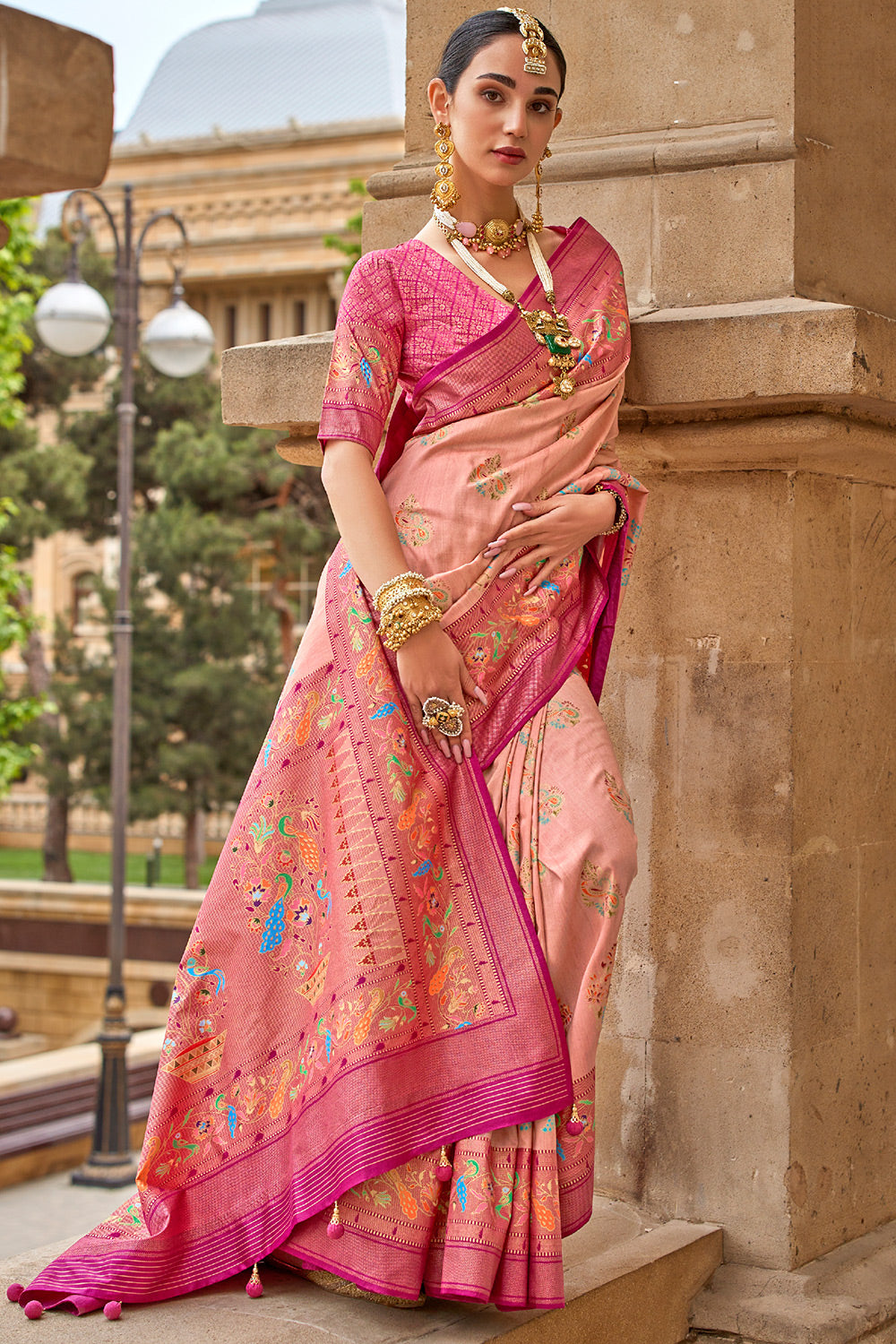 Buy MySilkLove Bittersweet Peach Handloom Printed Patola Silk Saree Online