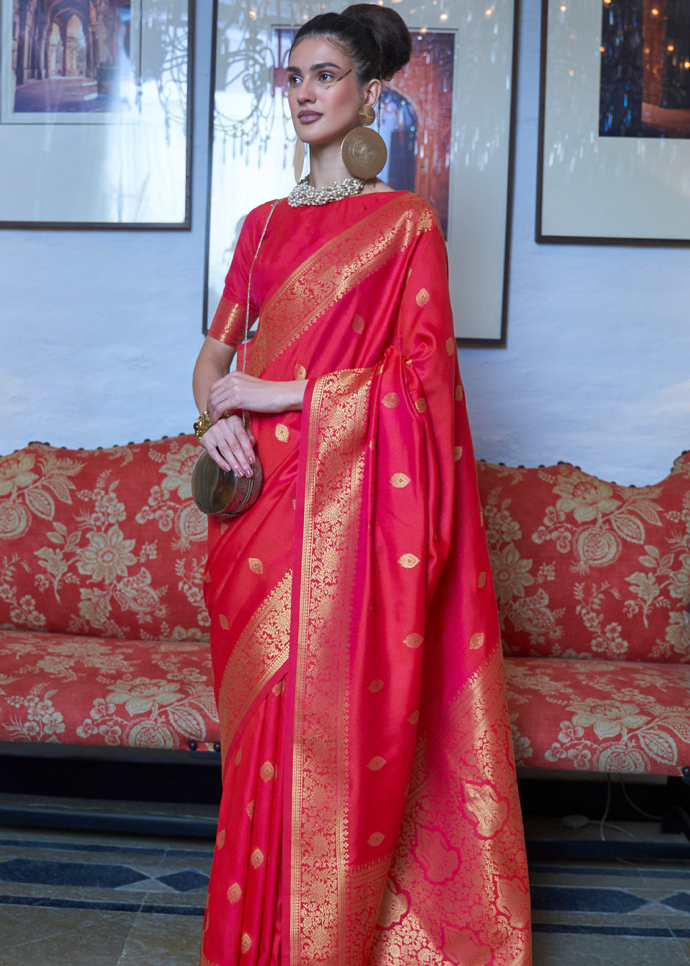 Buy MySilkLove Cardinal Red Dual Tone Zari Woven Banarasi Saree Online