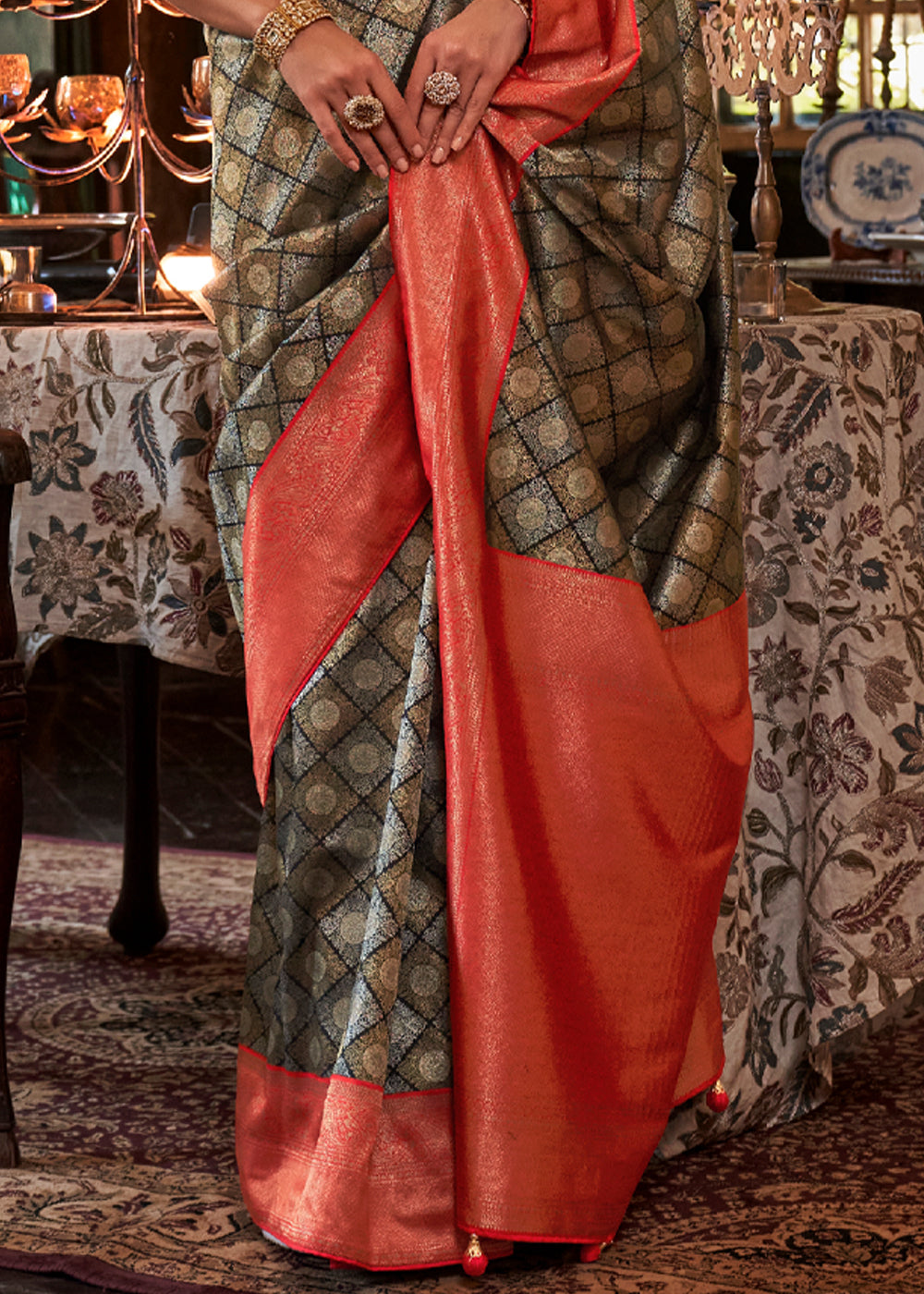 Buy MySilkLove Quincy Black and Red Woven Kanjivaram Saree Online