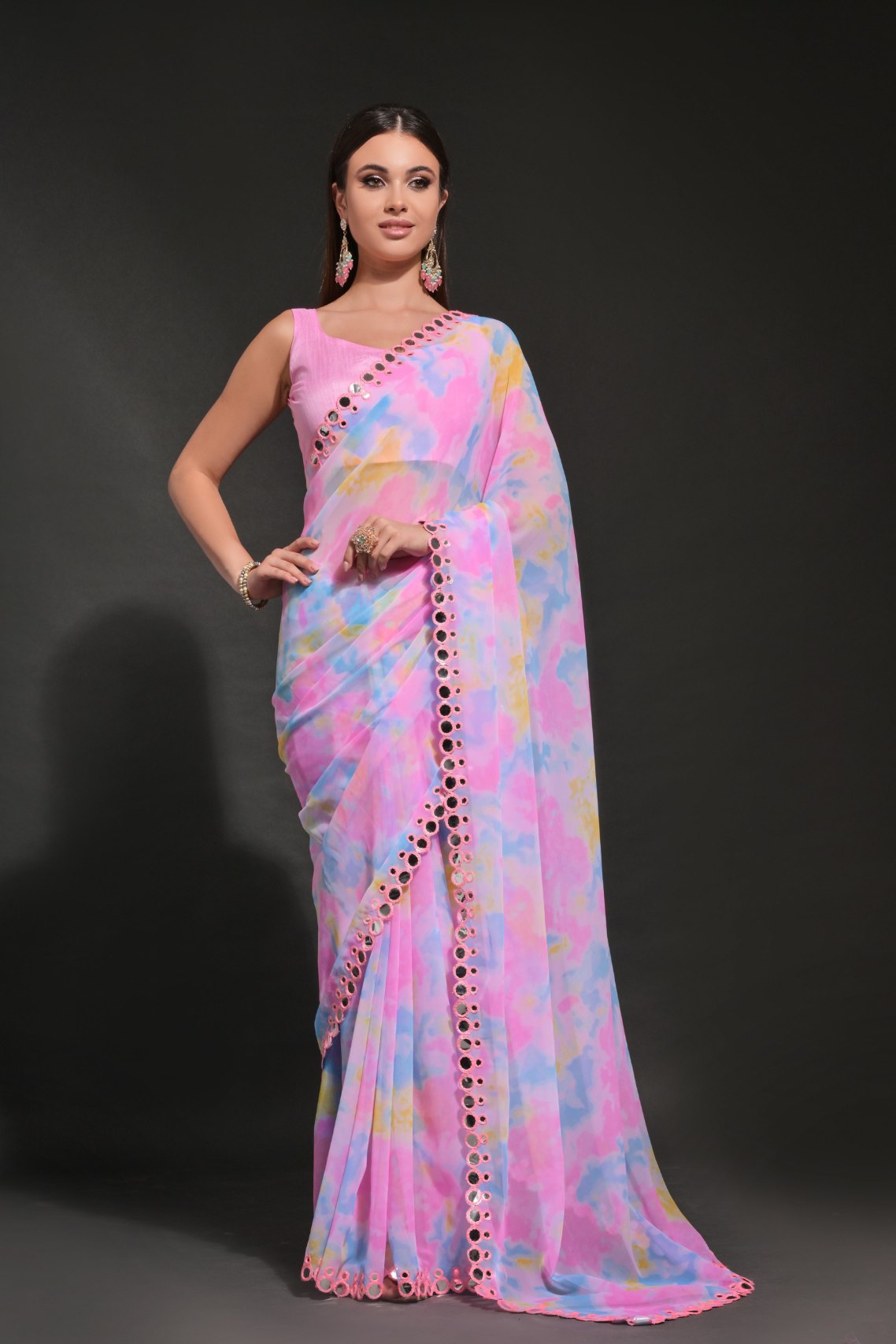 Buy MySilkLove Gloss Pink and Purple Printed Georgette Saree Online