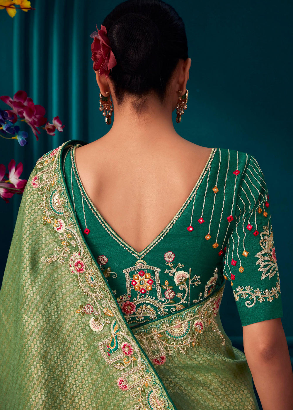 Buy MySilkLove Woodland Green Woven Embroidered Banarasi Silk Saree Online