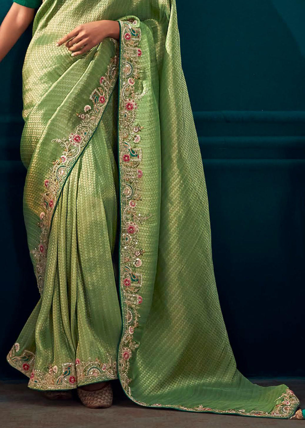 Buy MySilkLove Woodland Green Woven Embroidered Banarasi Silk Saree Online