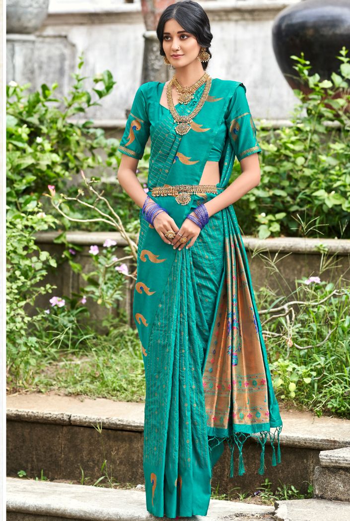 Buy MySilkLove Elf Green Woven Paithani Silk Saree Online