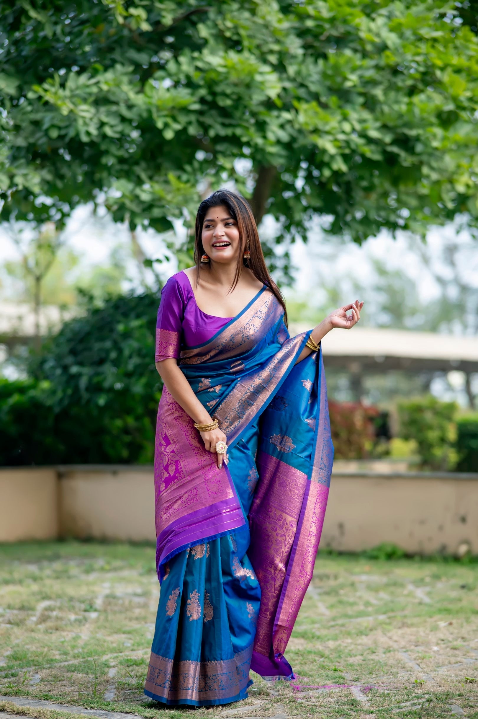 Buy MySilkLove Bondi Blue and Purple Woven Banarasi Saree Online