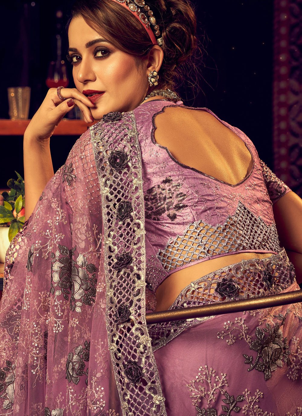 Buy MySilkLove Copper Penny Purple Designer Partywear Saree Online