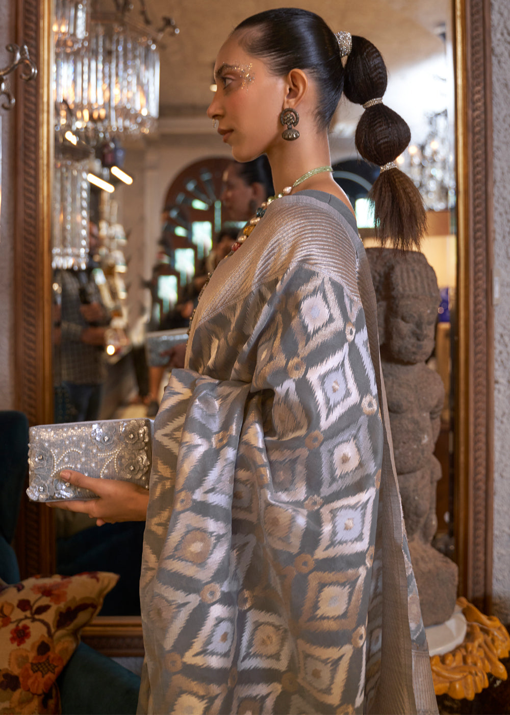 MySilkLove Ironside Grey Woven Banarasi Linen Silk Saree