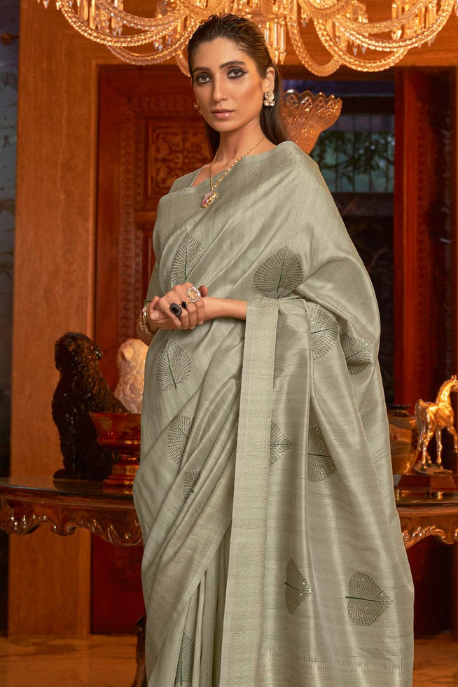 MySilkLove Hillary Grey Zari Woven Banarasi Saree