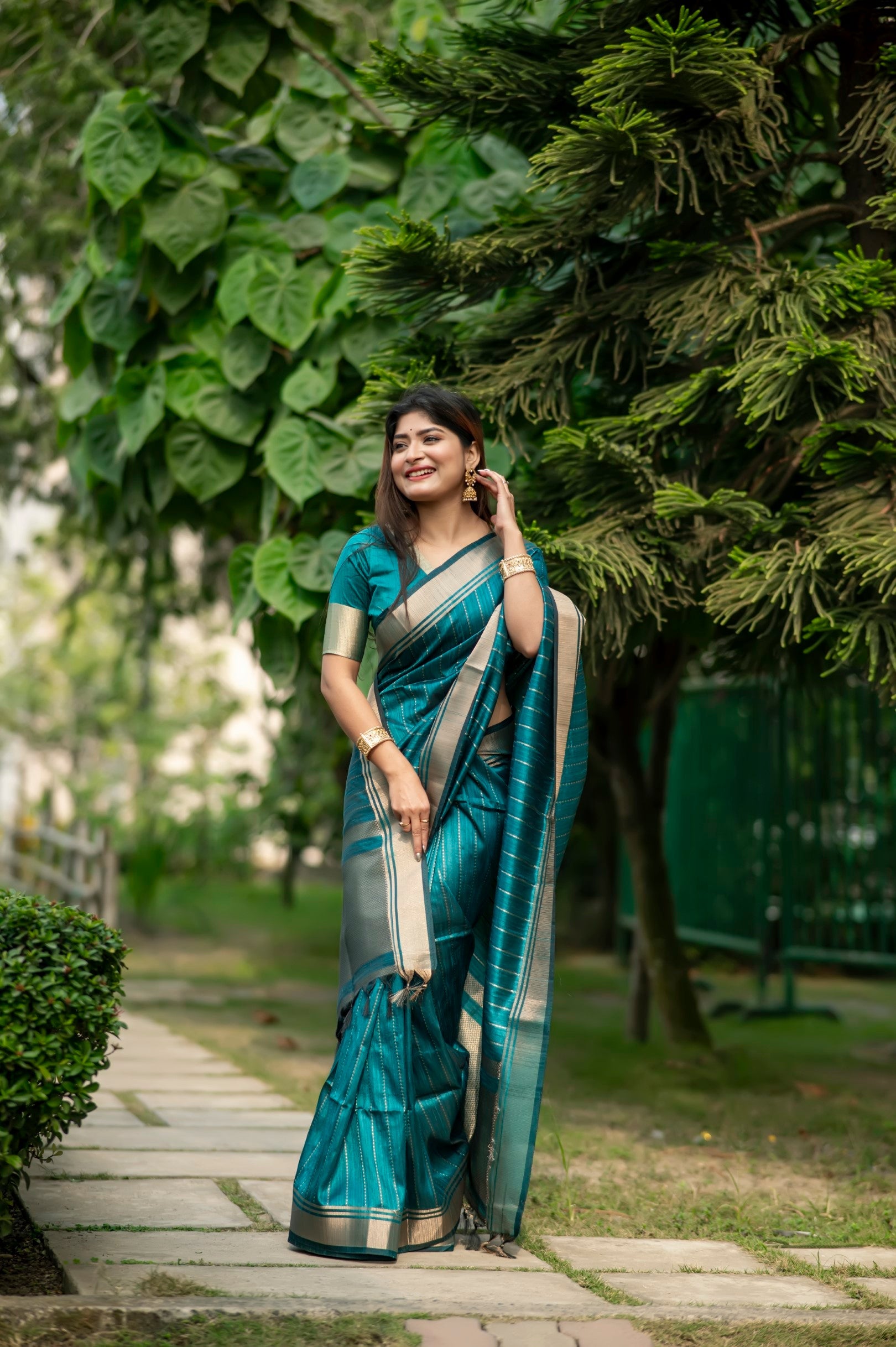 Buy MySilkLove Teal Blue Woven Raw Silk Saree Online