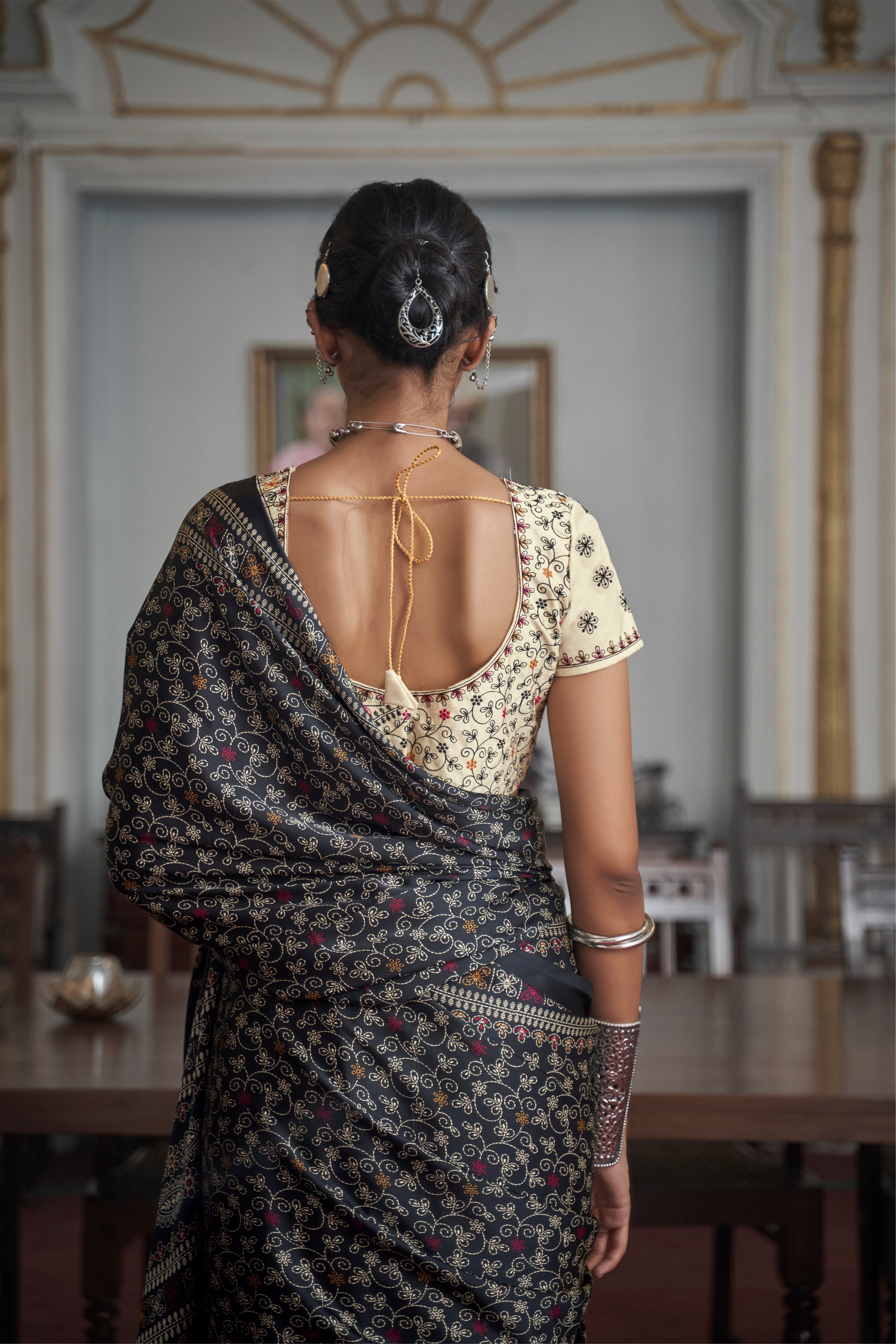 Buy MySilkLove Emperor Grey Gajji Silk Saree with embroidery blouse Online
