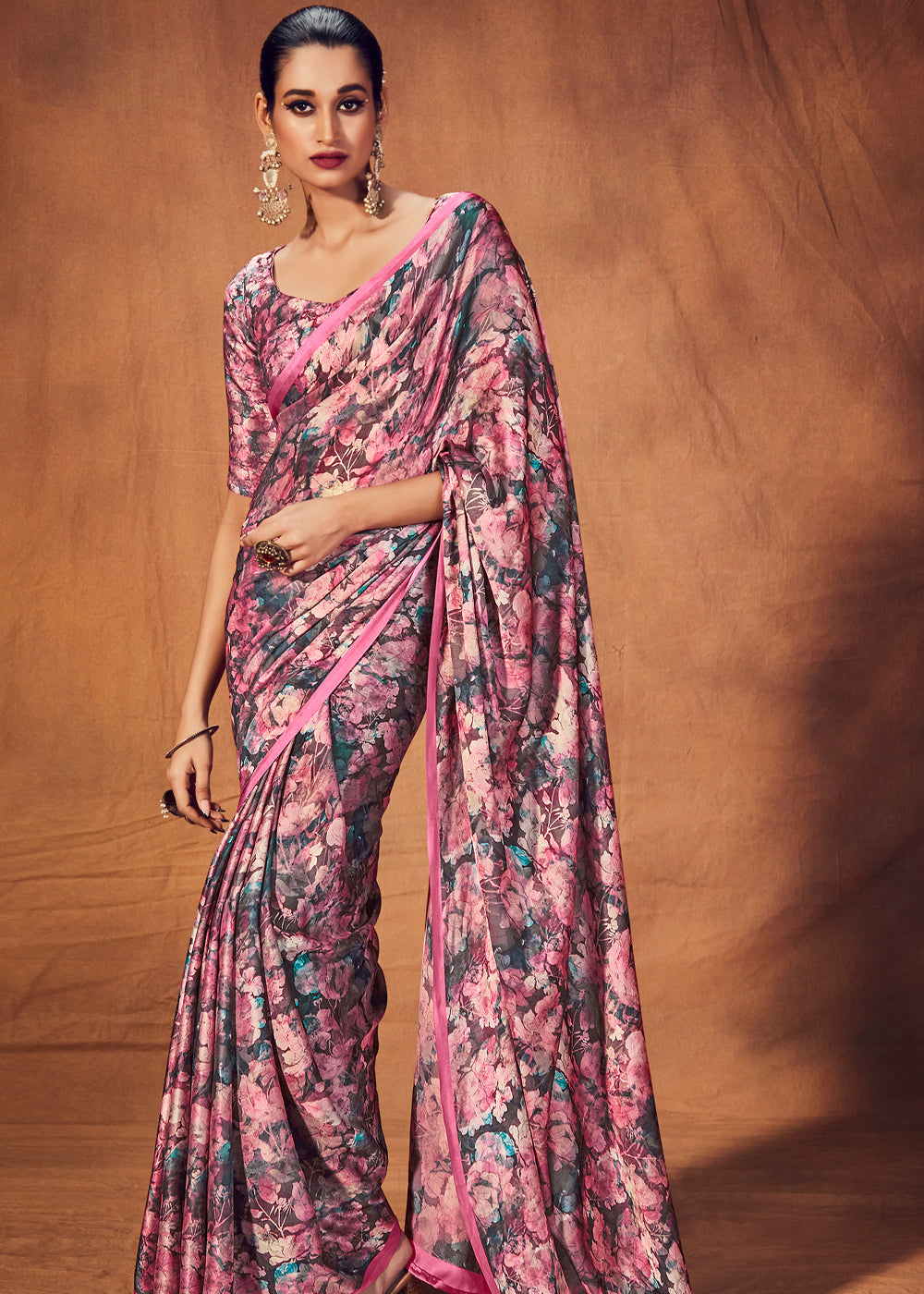 Buy MySilkLove Tapestry Purple Digital Printed Satin Silk Saree Online