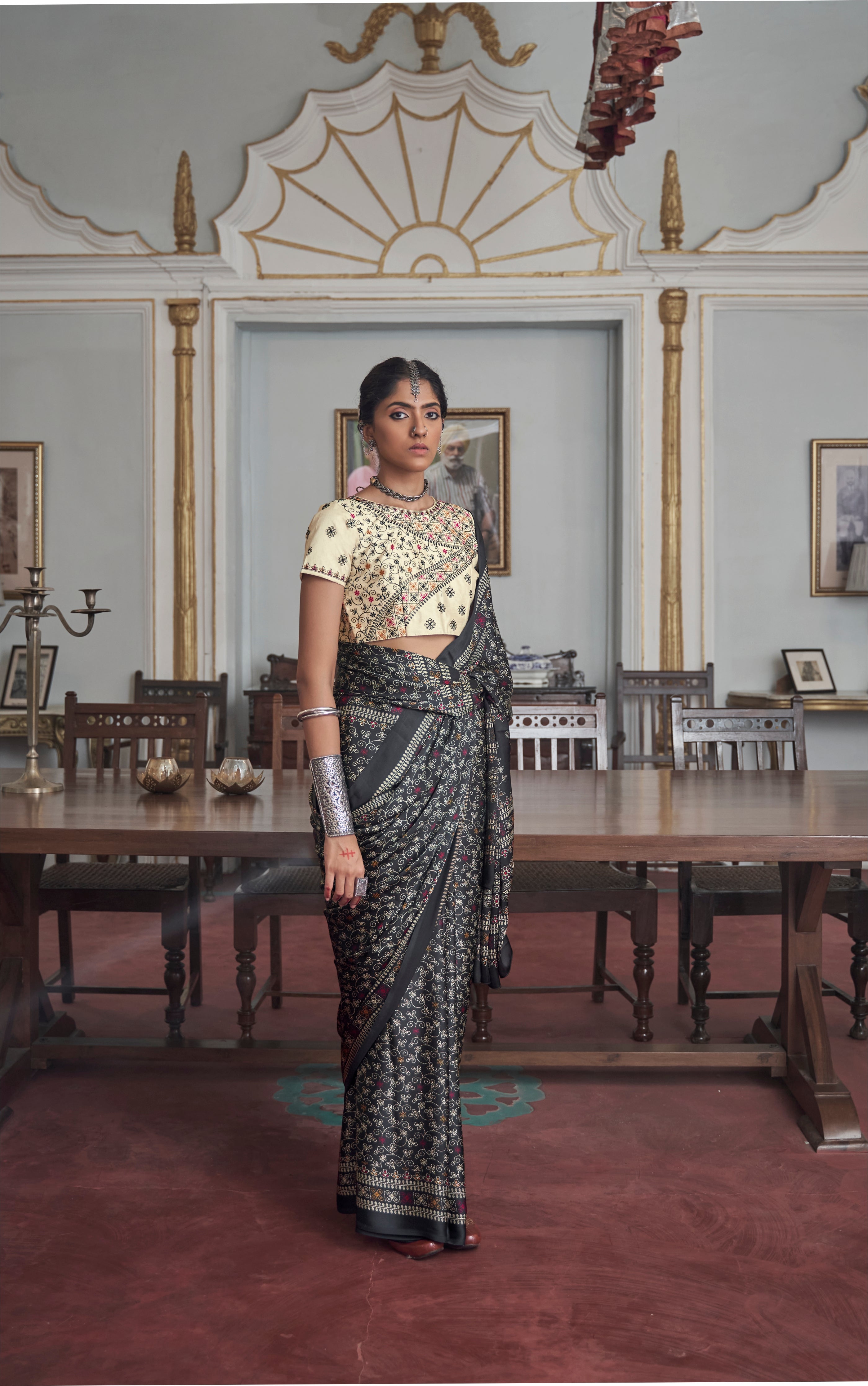 Buy MySilkLove Emperor Grey Gajji Silk Saree with embroidery blouse Online