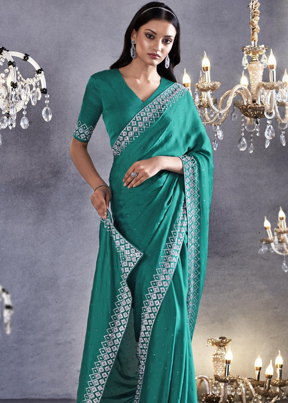 Buy MySilkLove Tradewind Blue Woven Embroidered Satin Silk Saree Online