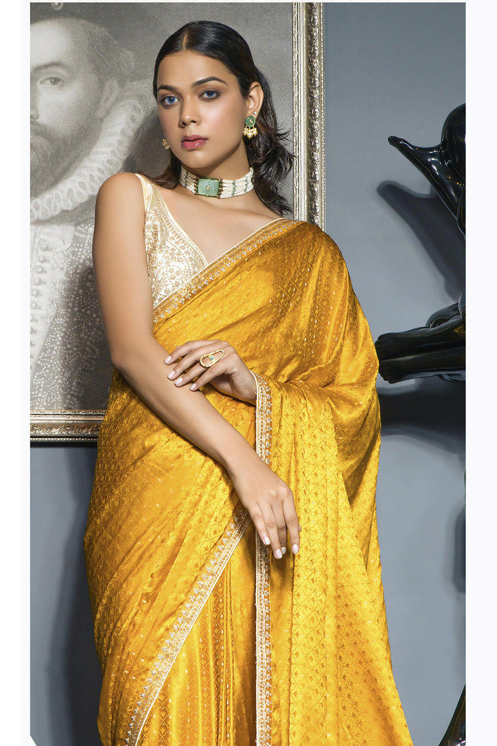 Buy MySilkLove Mustard Yellow Satin Saree Online