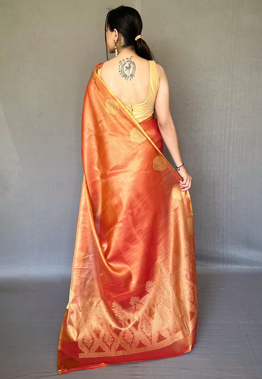 Buy MySilkLove Jaffa Orange Zari Woven Banarasi Tissue Silk Saree Online