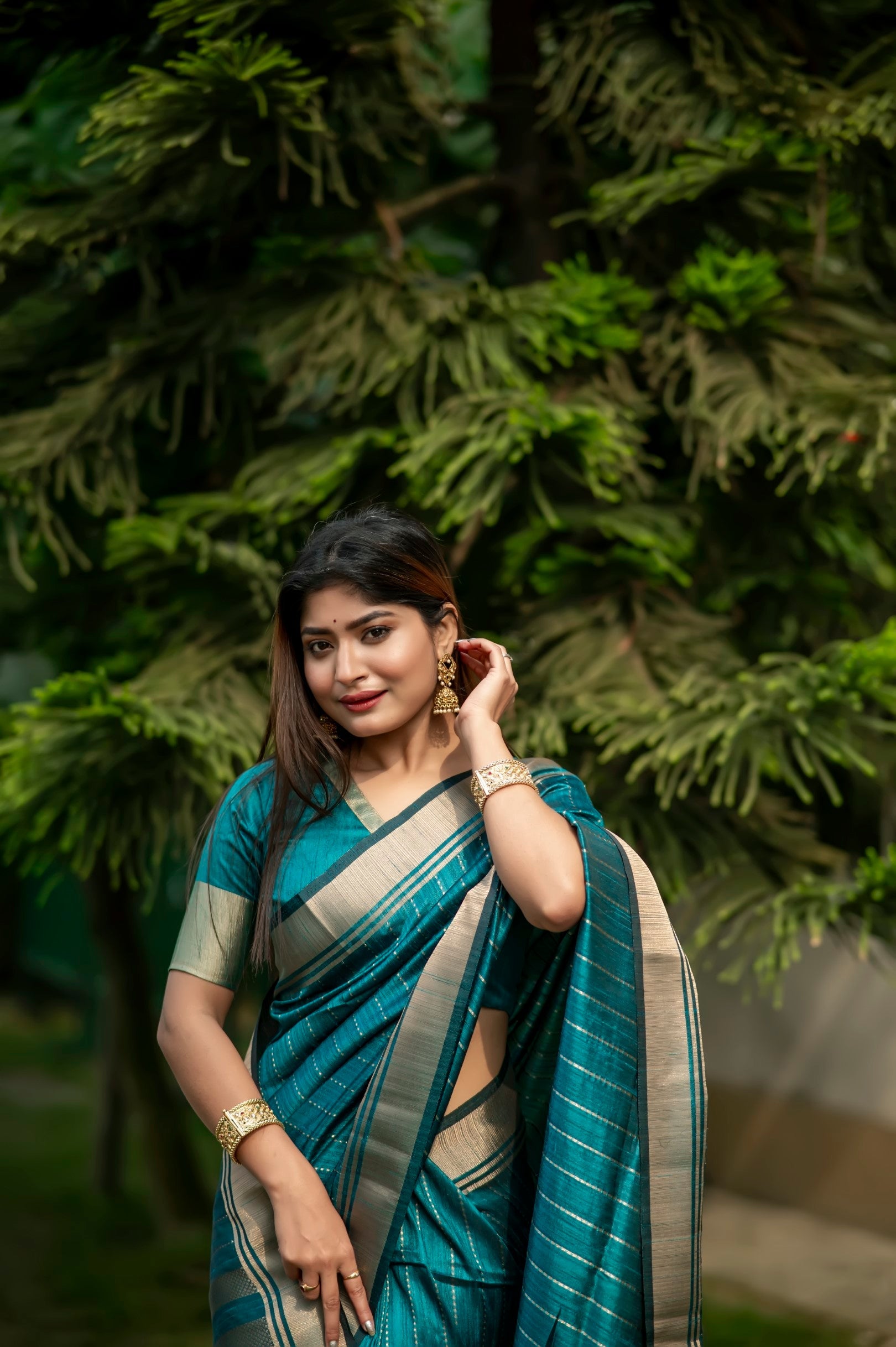 Buy MySilkLove Teal Blue Woven Raw Silk Saree Online