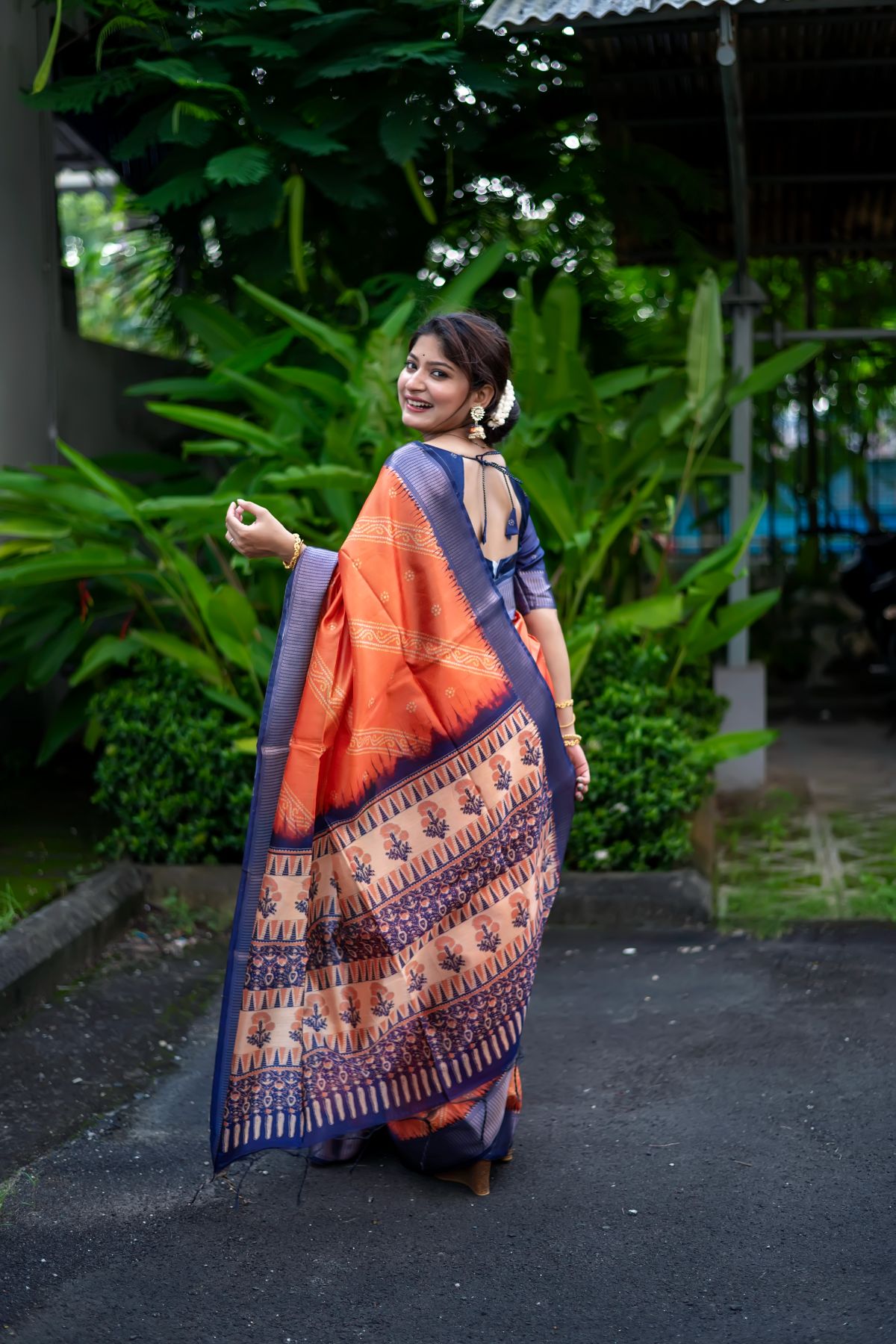 MySilkLove Macaroni Orange and Blue Soft Silk Saree