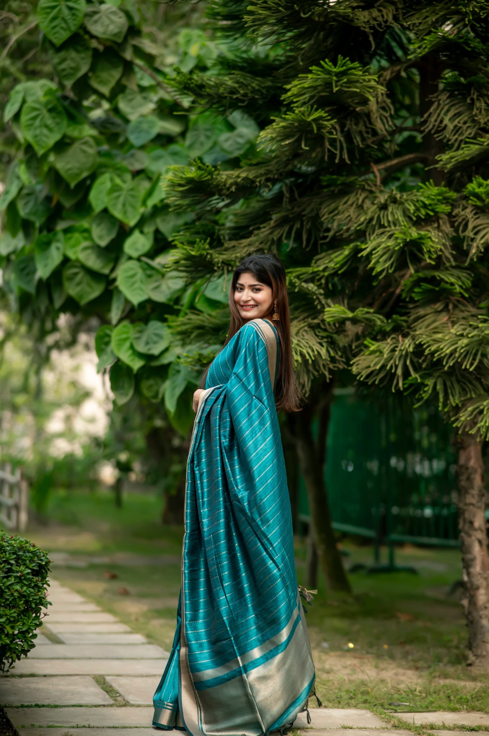 Buy MySilkLove Teal Blue Woven Raw Silk Saree Online