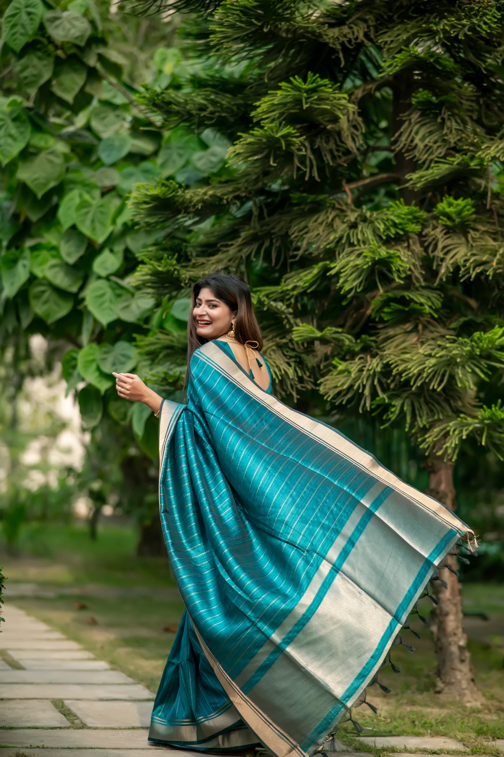 MySilkLove Teal Blue Woven Raw Silk Saree