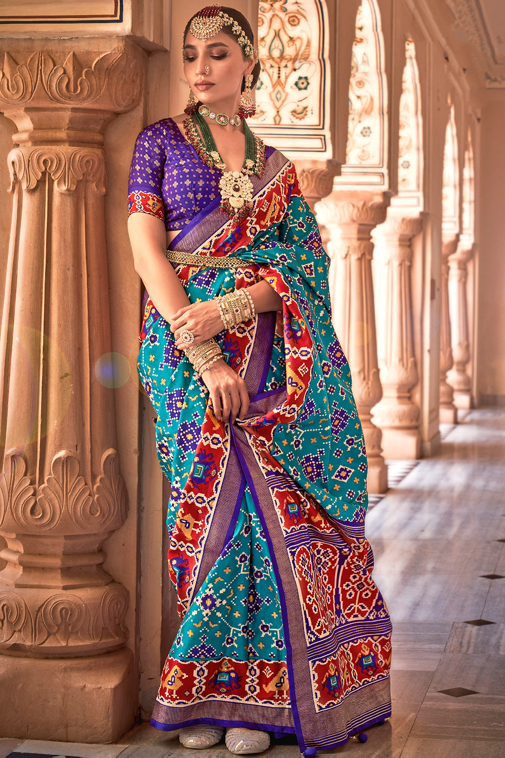 Buy MySilkLove Scampi Blue Printed Patola Silk Saree Online