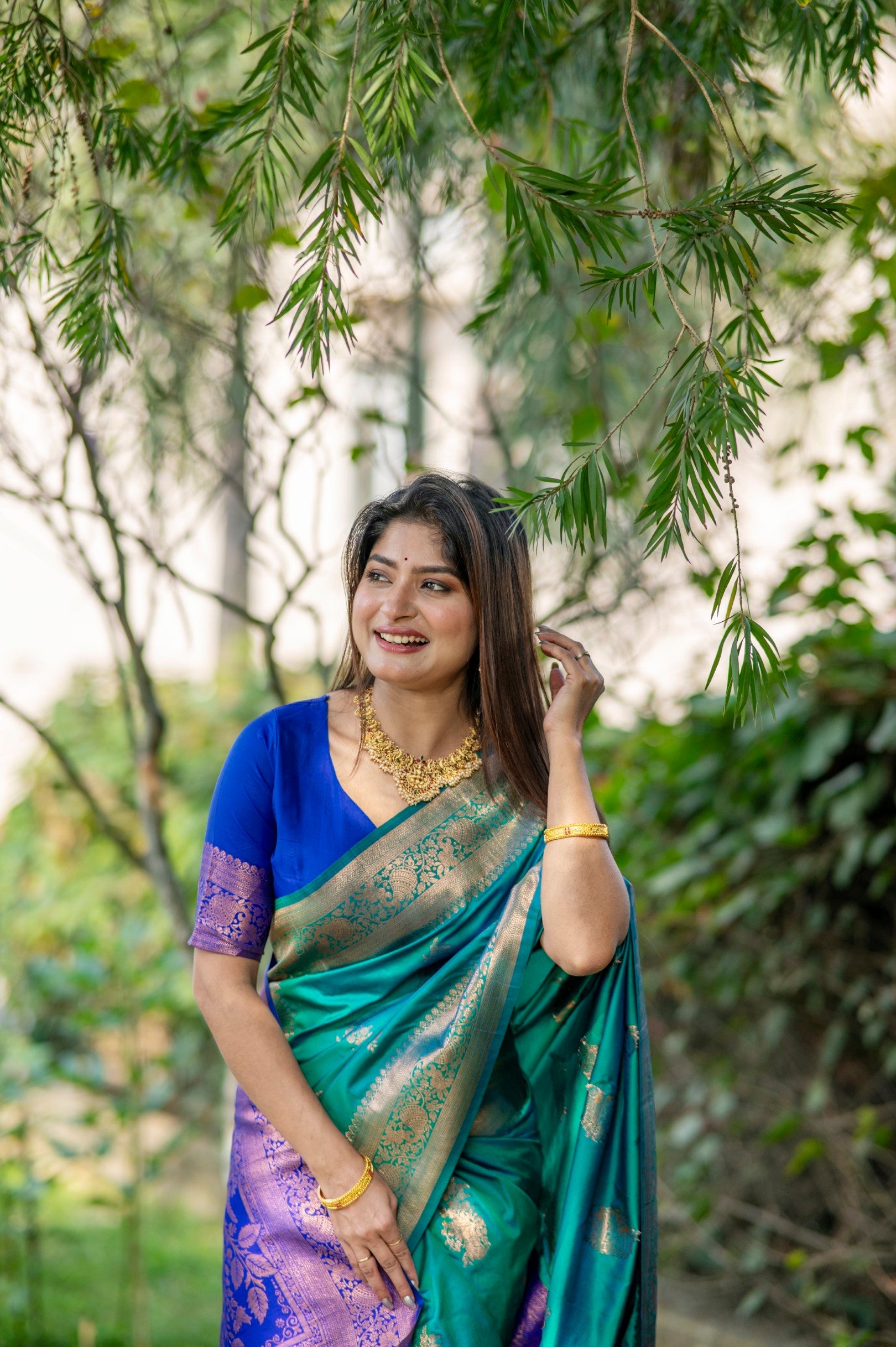 Buy MySilkLove Steel Green and Blue Woven Banarasi Saree Online