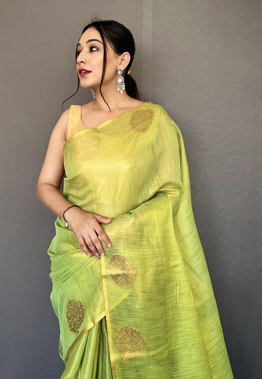 MySilkLove Primrose Green Zari Woven Banarasi Tissue Silk Saree