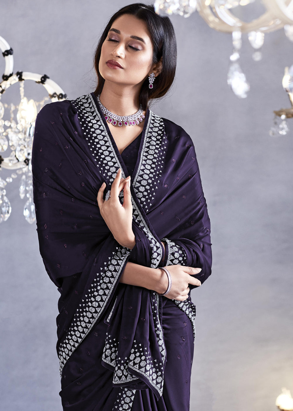 Buy MySilkLove Bastille Black Woven Embroidered Satin Silk Saree Online