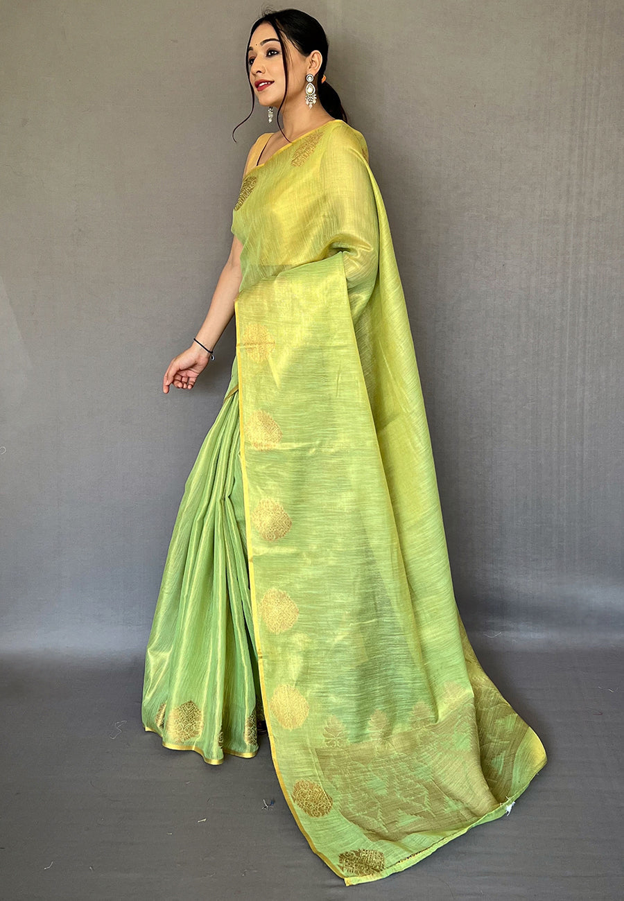 Buy MySilkLove Primrose Green Zari Woven Banarasi Tissue Silk Saree Online