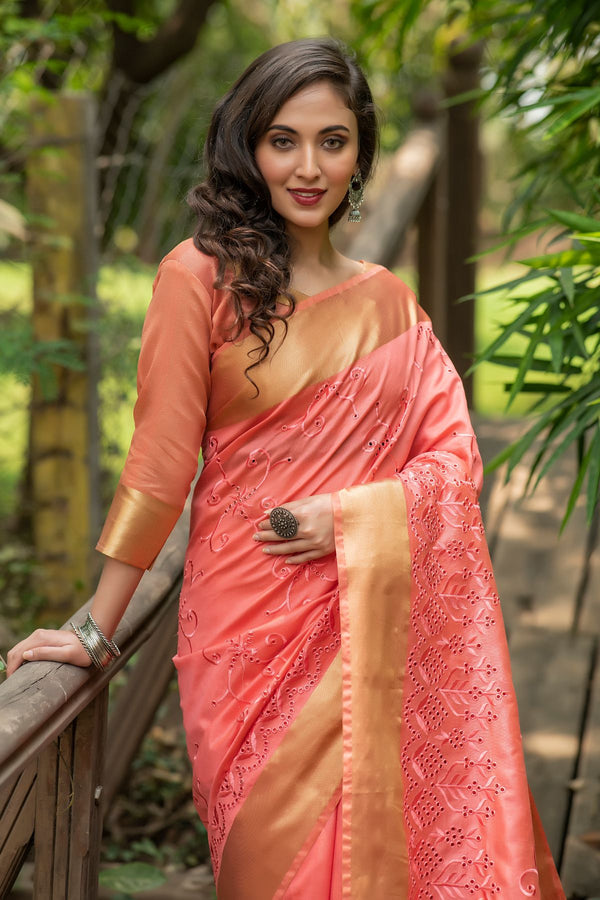 Buy MySilkLove Roman Peach Assam Silk Saree Online