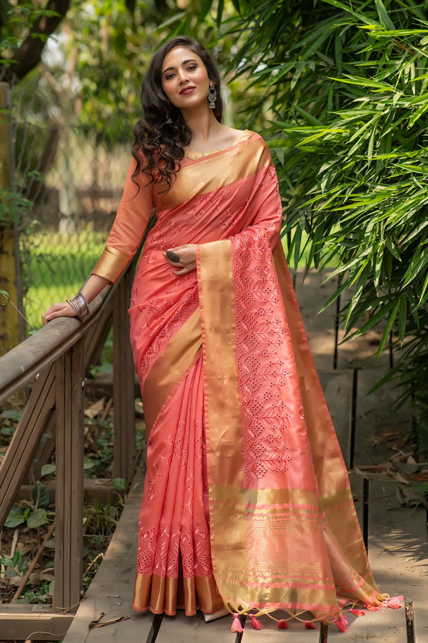 Buy MySilkLove Roman Peach Assam Silk Saree Online