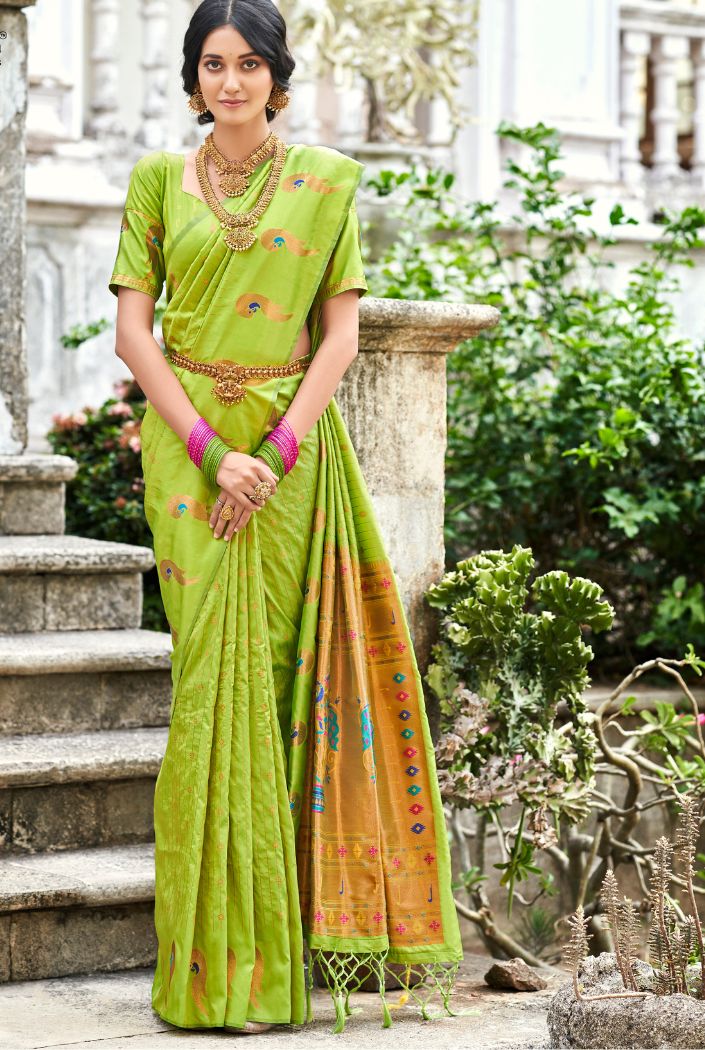 Buy MySilkLove Atlantis Green Woven Paithani Silk Saree Online