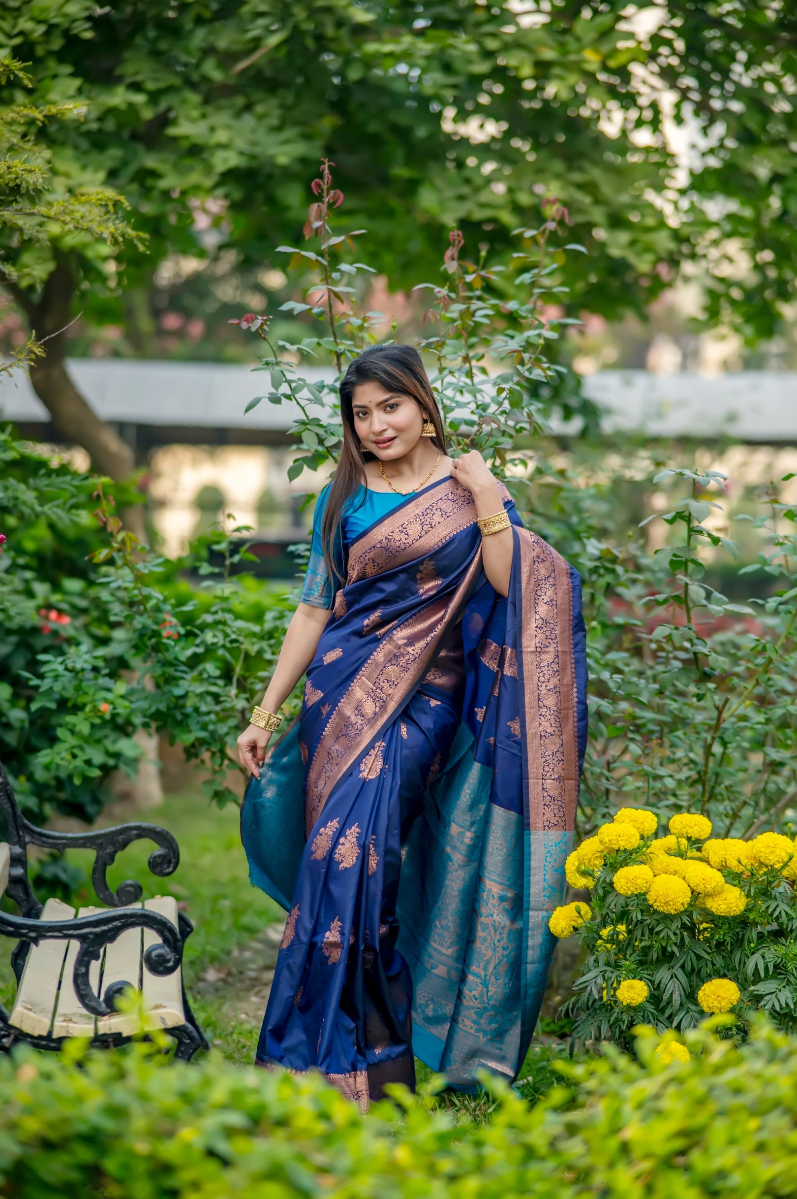 MySilkLove Scampi Dark Blue Woven Banarasi Saree