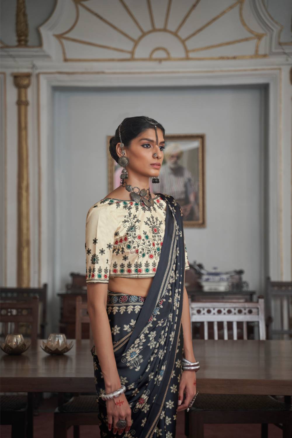 Buy MySilkLove Tuna Dark Grey Gajji Silk Saree with embroidery blouse Online