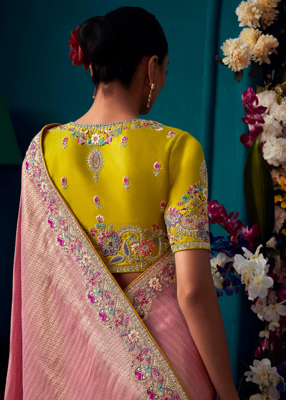 Buy MySilkLove Desert Sand Pink Woven Embroidered Banarasi Silk Saree Online