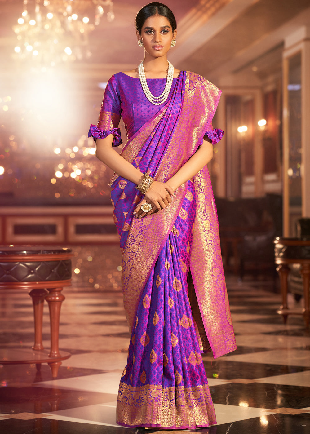 Buy MySilkLove Purple Plum Woven Banarasi Soft Silk Saree Online