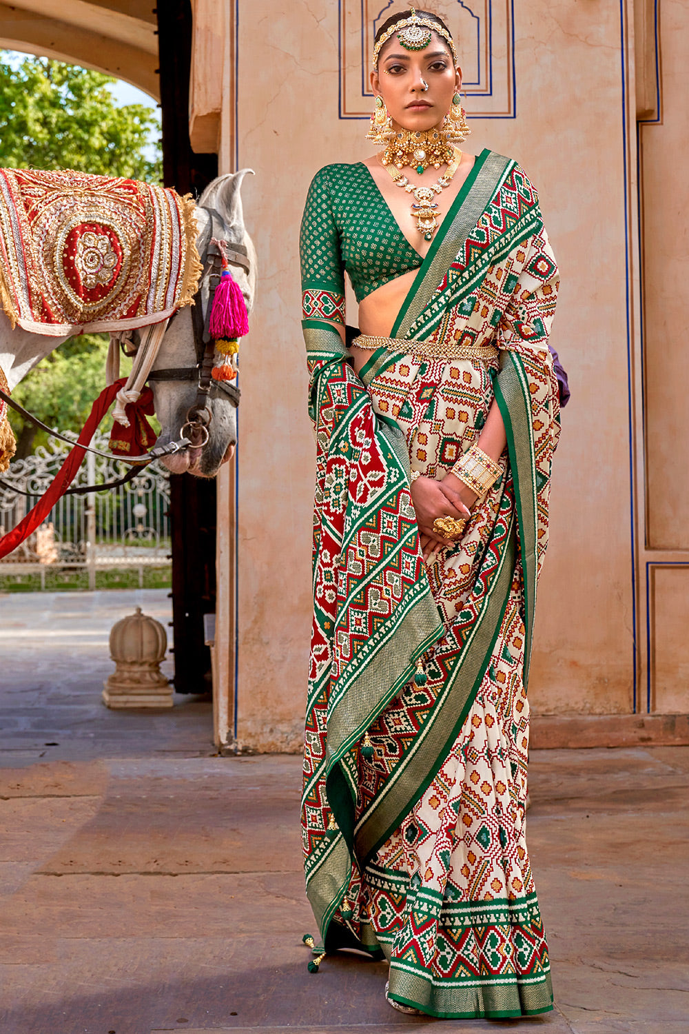 Buy MySilkLove Everglade Green Printed Patola Silk Saree Online