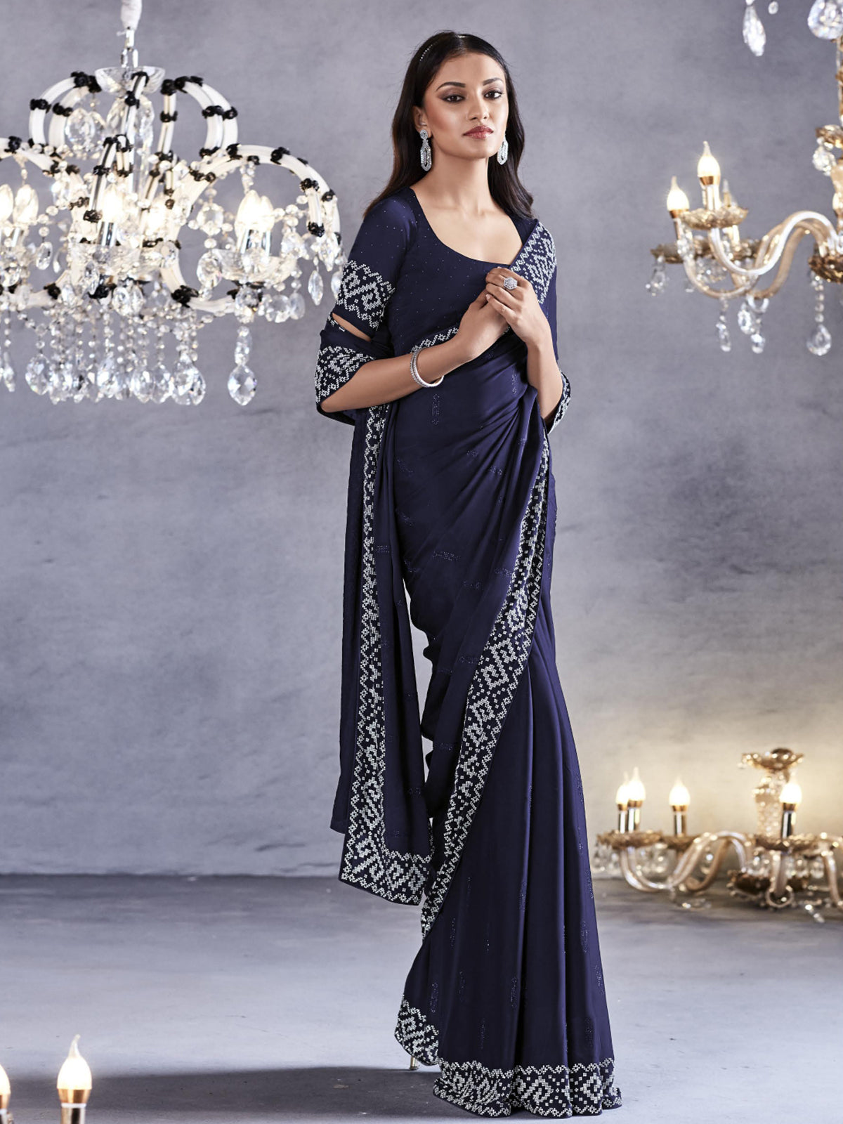 Buy MySilkLove Tuna Blue Woven Embroidered Satin Silk Saree Online