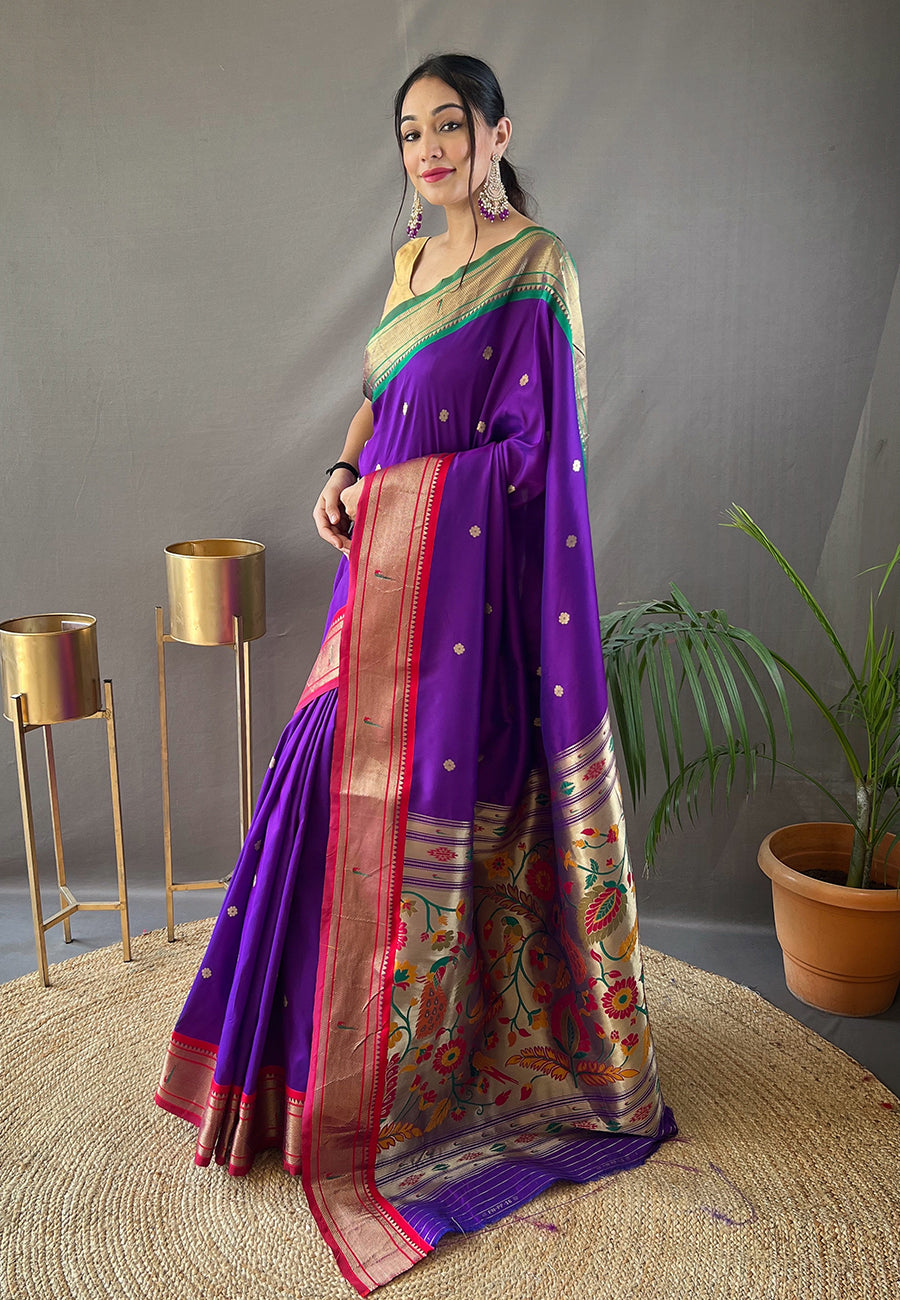 Buy MySilkLove Windsor Purple Woven Paithani Saree Online