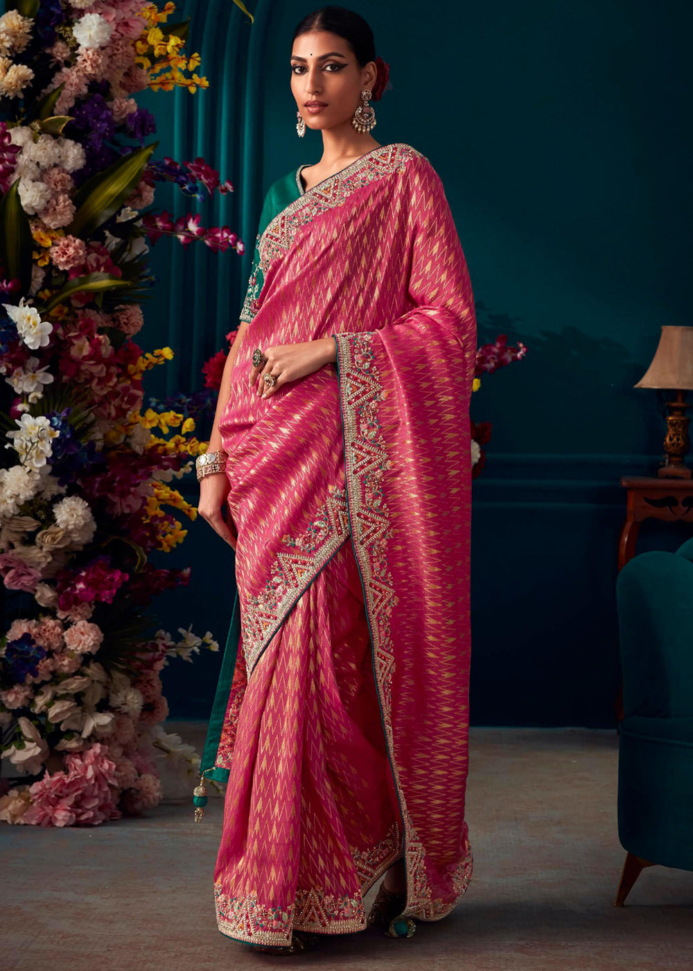 Buy MySilkLove Petite Pink Woven Embroidered Banarasi Silk Saree Online