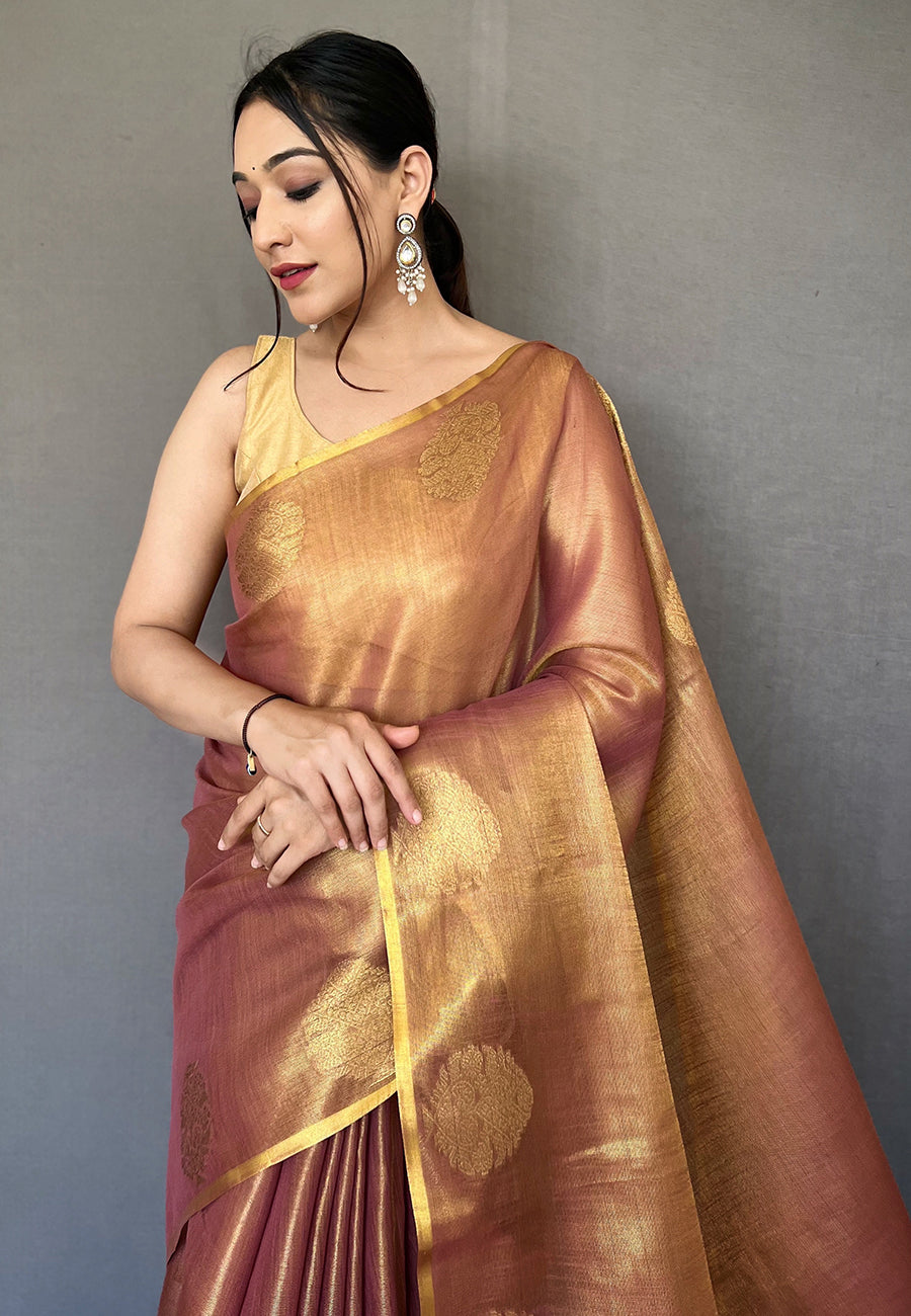 Buy MySilkLove Sepia Brown Zari Handloom Banarasi Tissue Silk Saree Online