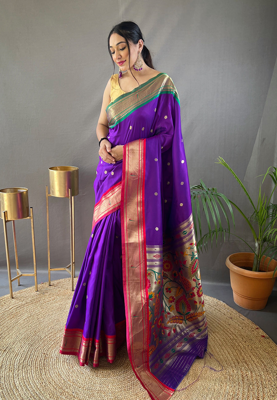 Buy MySilkLove Windsor Purple Woven Paithani Saree Online